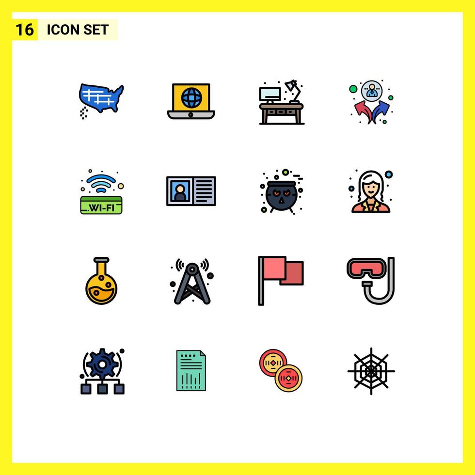 grupo de 16 linhas preenchidas de cores planas sinais e símbolos para sinal público usuários domésticos agrupam elementos de design de vetores criativos editáveis