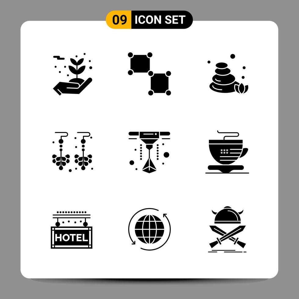 9 sinais de símbolos de glifos de pacote de ícones pretos para designs responsivos em conjunto de 9 ícones de fundo branco vetor