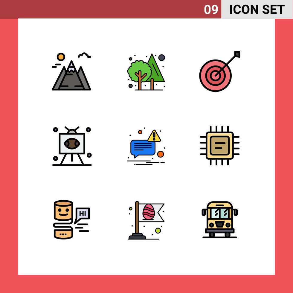 grupo de 9 sinais e símbolos de cores planas de linha preenchida para elementos de design de vetores editáveis de jogo de esportes de coleção não televisiva