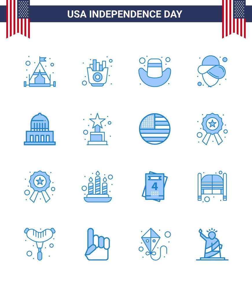 16 ícones criativos dos eua, sinais modernos de independência e símbolos de 4 de julho de conquista, marco, chapéu da cidade, editável, dia dos eua, vetor, elementos de design vetor