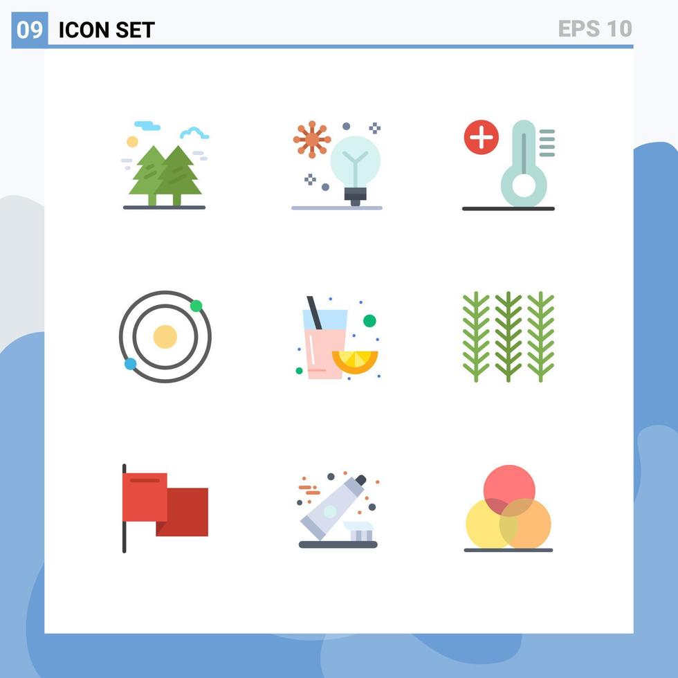 conjunto de 9 sinais de símbolos de ícones de interface do usuário modernos para estrutura de suco, inteligência, molécula, temperatura, elementos de design de vetores editáveis