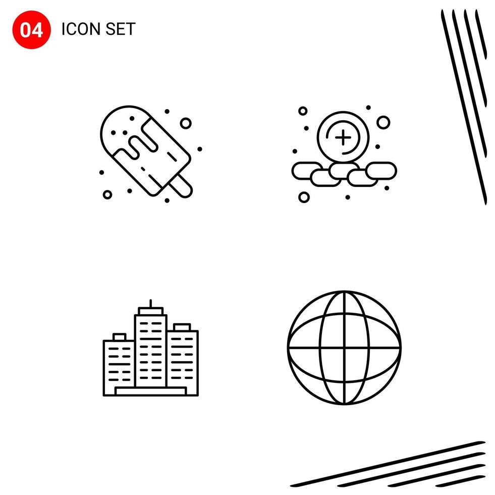 coleção de 4 ícones vetoriais em símbolos de contorno perfeito de pixel de estilo de linha para web e sinais de ícone de linha móvel em fundo branco 4 ícones vetor