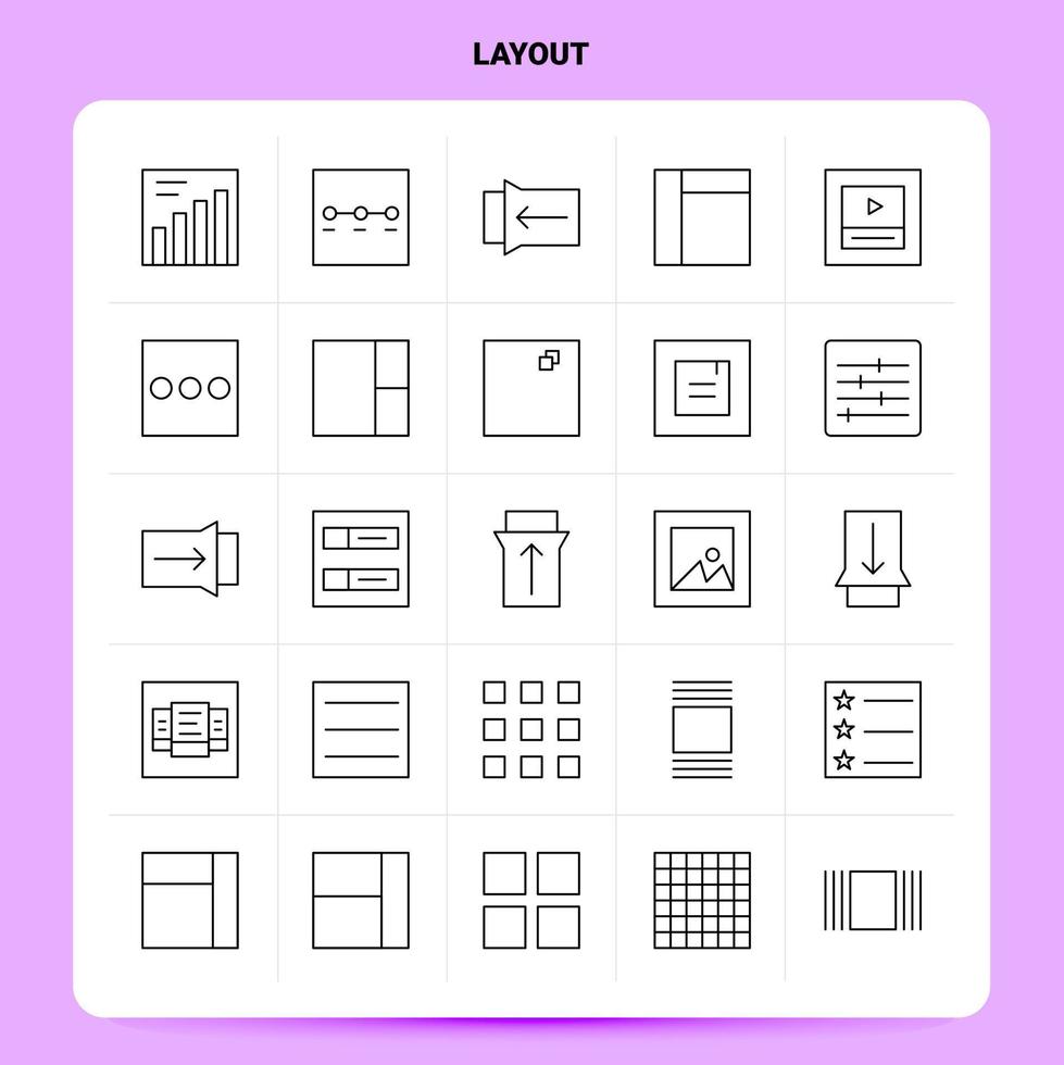 esboço 25 conjunto de ícones de layout vetor design de estilo de linha ícones pretos conjunto de pictograma linear pacote de ideias de negócios móveis e web design ilustração vetorial