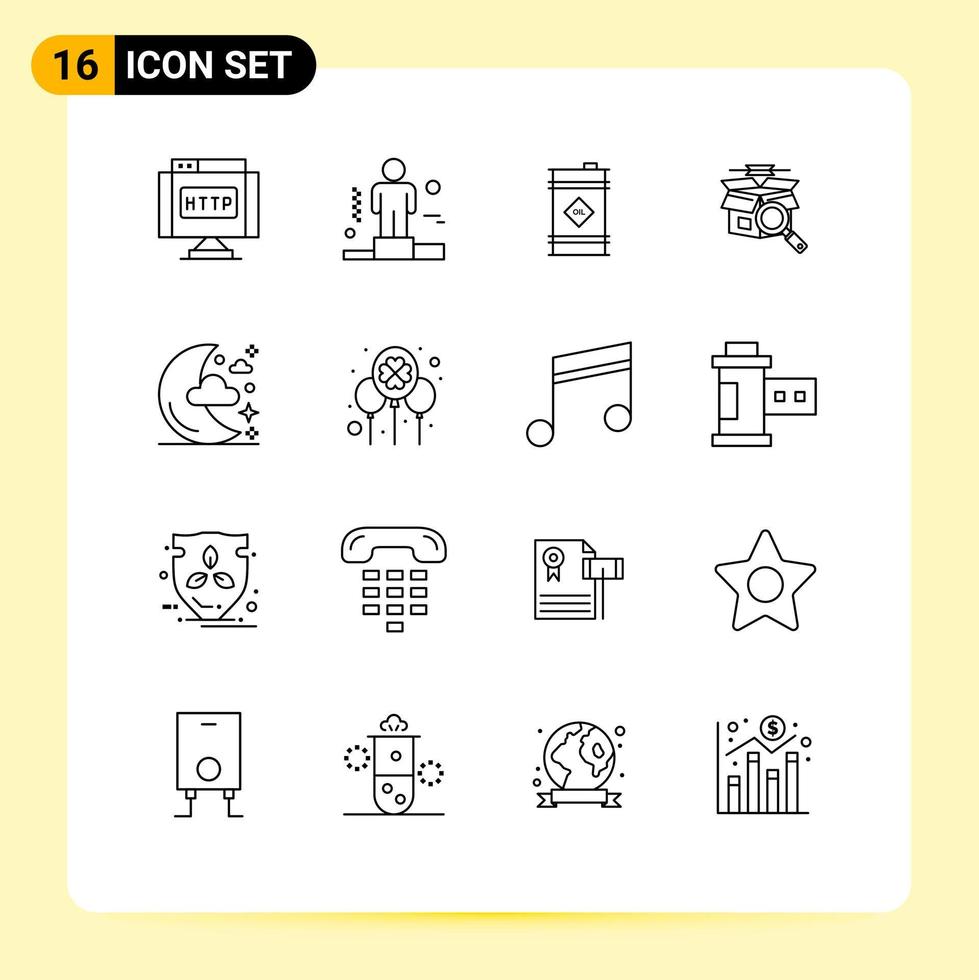 grupo de 16 contornos modernos definidos para a caixa de pesquisa on-line do barril de compras da lua e elementos de design de vetores editáveis