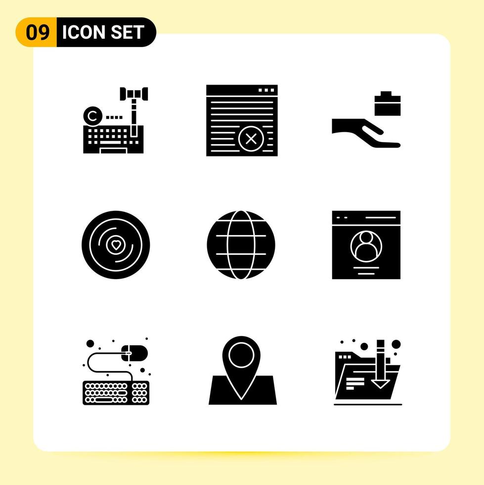 9 ícones criativos para design moderno de sites e aplicativos móveis responsivos 9 sinais de símbolos de glifo em fundo branco 9 pacote de ícones vetor