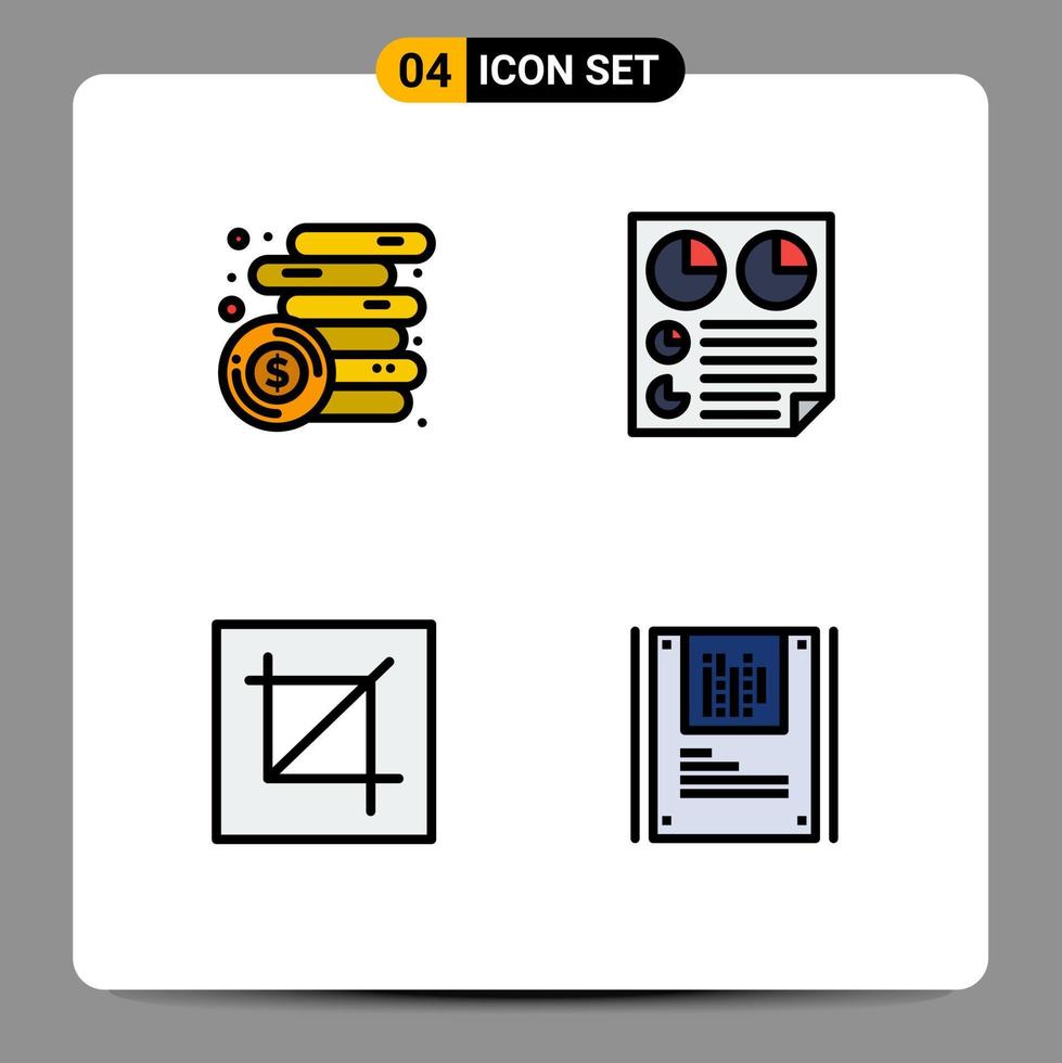 pacote de 4 cores planas de linhas preenchidas criativas de interface de página de moedas de culturas financeiras elementos de design de vetores editáveis