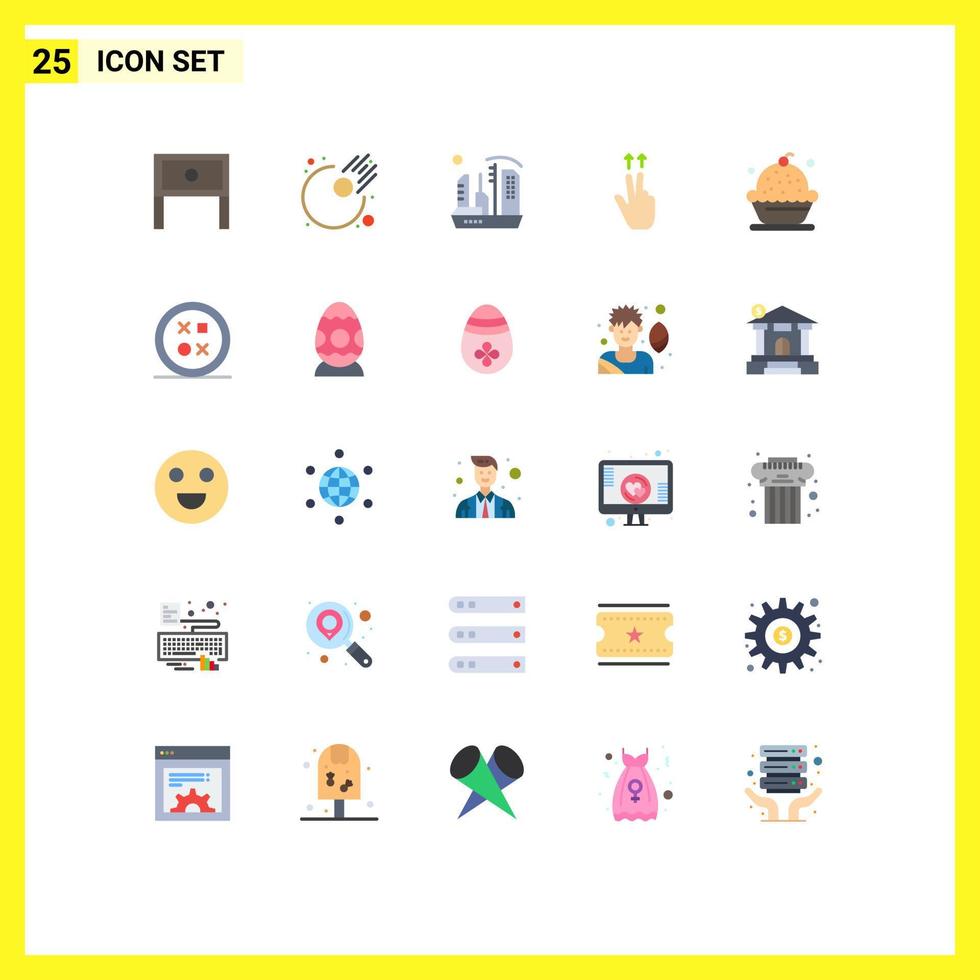 conjunto moderno de 25 cores planas e símbolos, como expansão de gestos de cidade de bolos, elementos de design de vetores editáveis