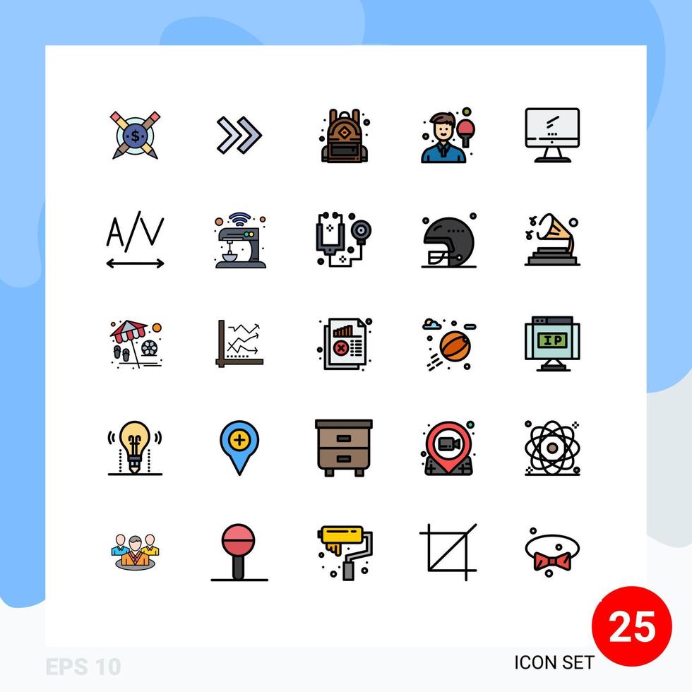 pacote de interface de usuário de 25 cores planas de linha preenchida básica de elementos de design de vetores editáveis de homem de raquete de educação de computador de dispositivo