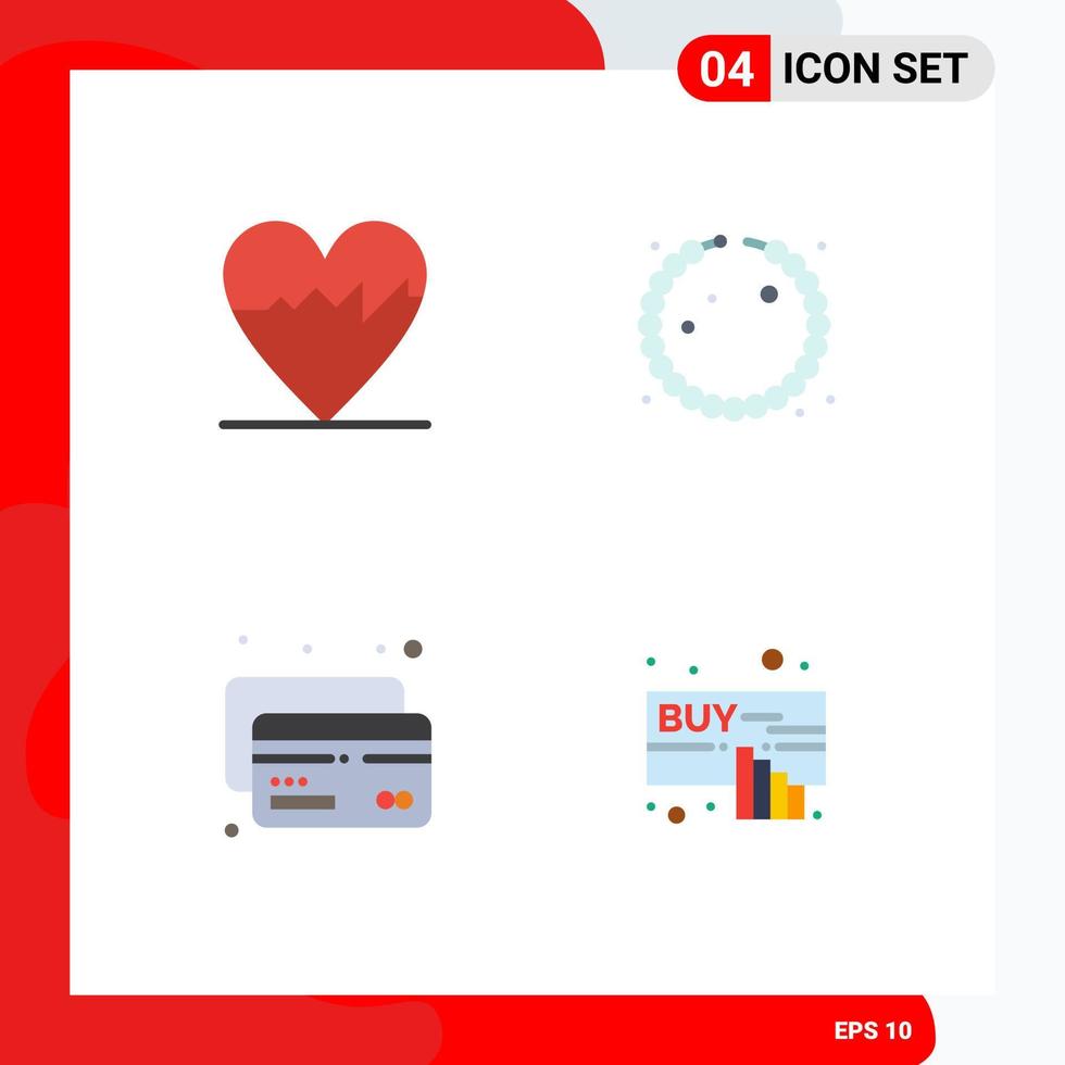 pacote de 4 ícones planos criativos de cardiograma comprar elementos de design de vetores editáveis à mão de cartão de pulseira