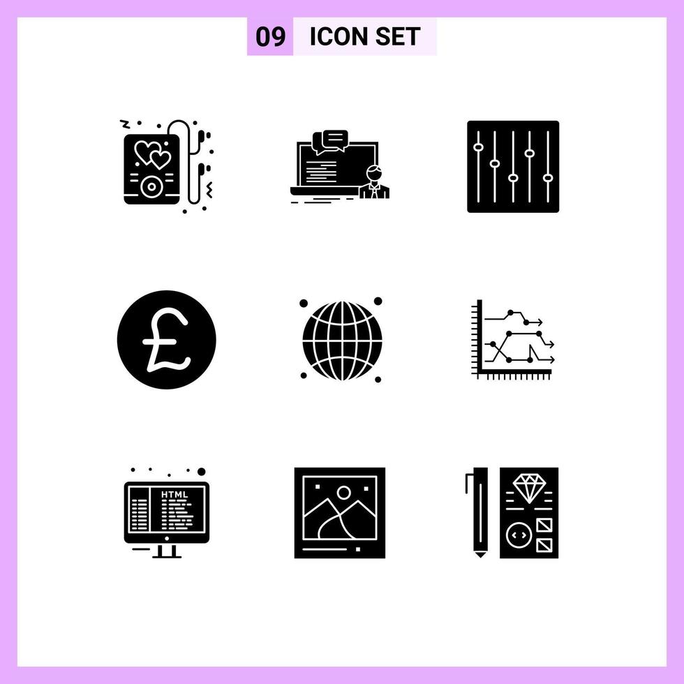 9 ícones criativos sinais e símbolos modernos de controles do globo seo dinheiro libra esterlina elementos de design de vetores editáveis