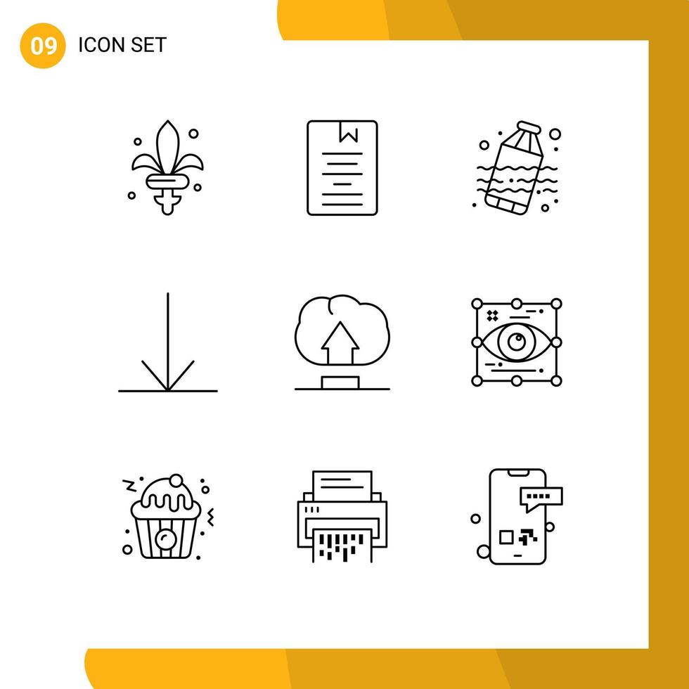 conjunto de 9 sinais de símbolos de ícones de interface do usuário modernos para interface de aprendizado de upload de arte seta elementos de design de vetores editáveis