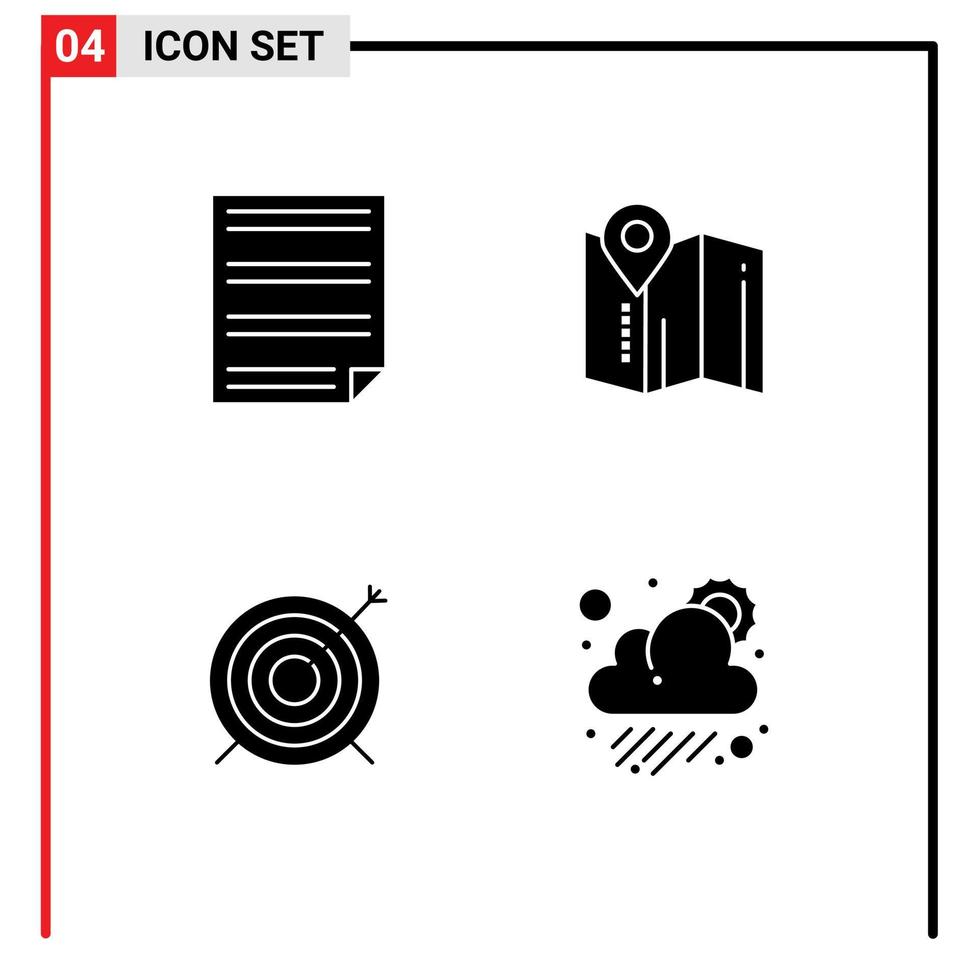 pacote de 4 sinais e símbolos de glifos sólidos modernos para mídia impressa na web, como elementos de design de vetores editáveis de objetivo de mapa de página de destino de dados