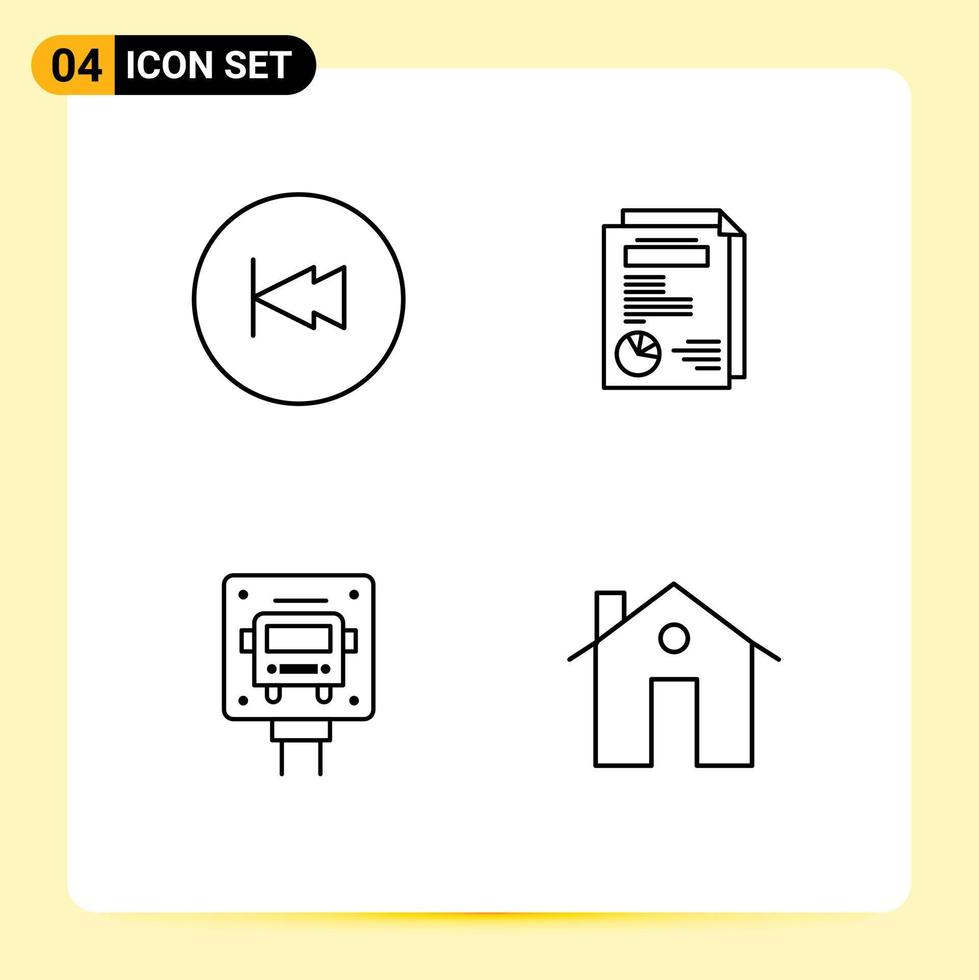 conjunto de pictogramas de 4 cores planas de linha preenchida simples de sinal de layout multimídia de ônibus de seta elementos de design de vetores editáveis