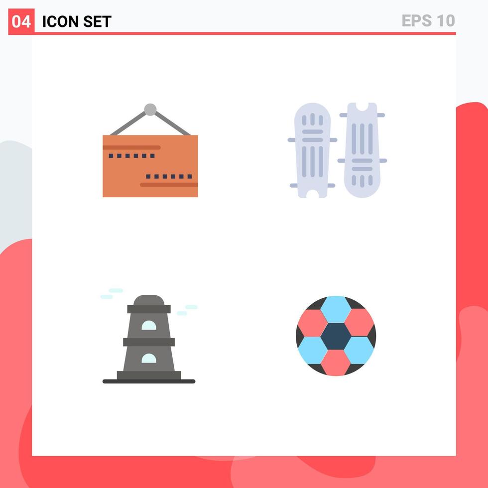 conjunto de pictogramas de 4 ícones simples e planos de elementos de design vetorial editável do sinal do observatório de críquete bastão de críquete vetor