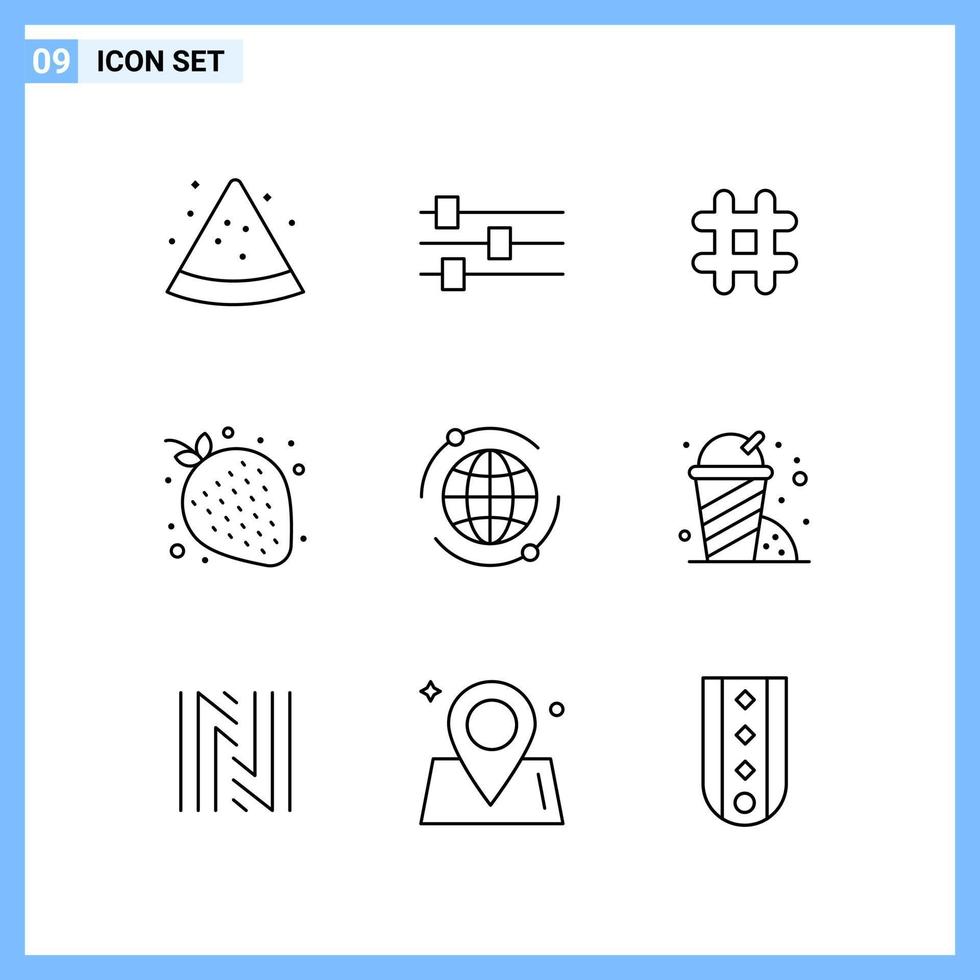 9 ícones estilo de linha de contorno criativo símbolos sinal de ícone de linha preta isolado no fundo branco vetor