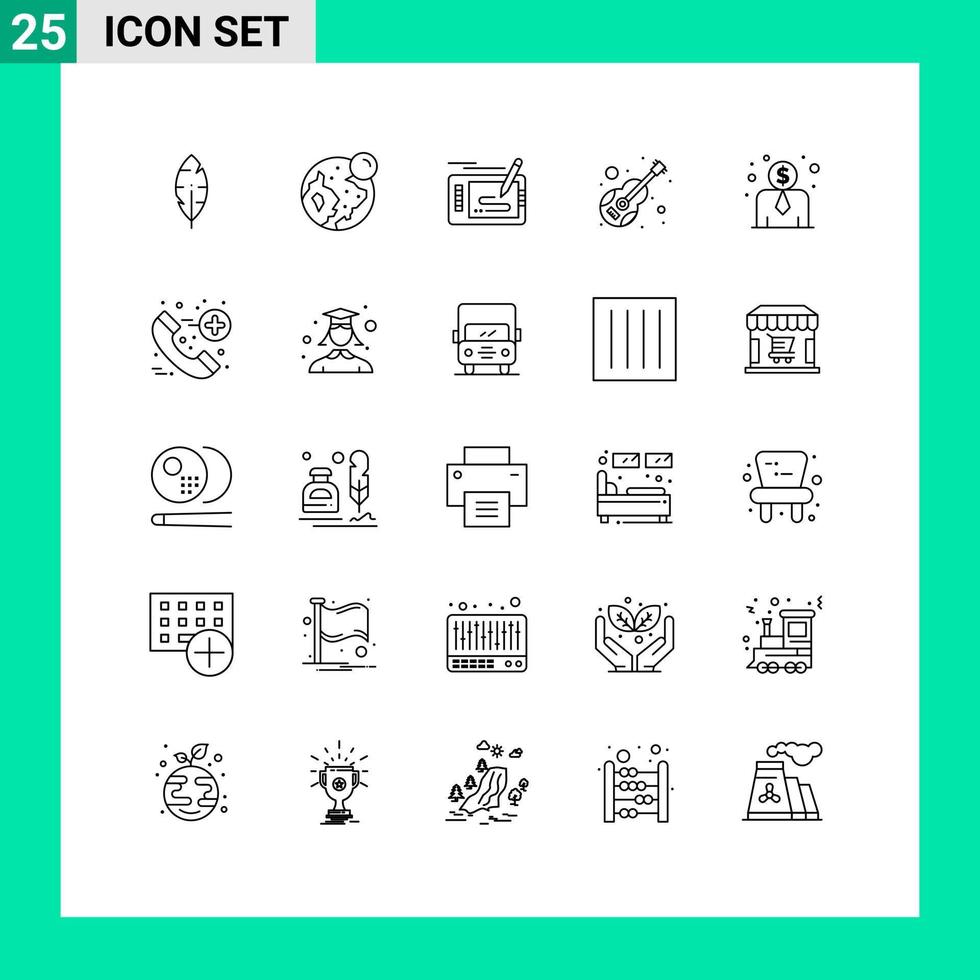 pacote de interface do usuário de 25 linhas básicas de elementos de design de vetores editáveis de jogo musical de custo de funcionário