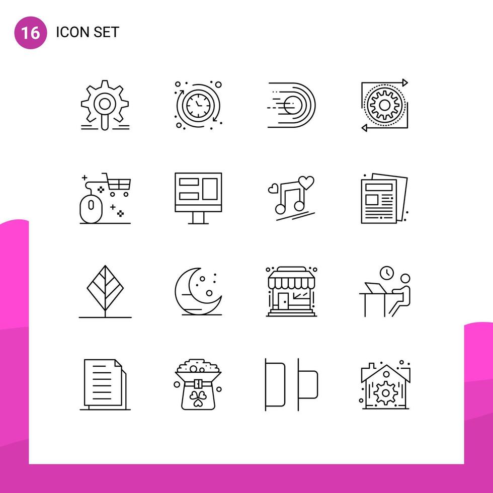 16 símbolos de sinais de contorno universal de engrenagem de operação os elementos de design de vetores editáveis leves de negócios