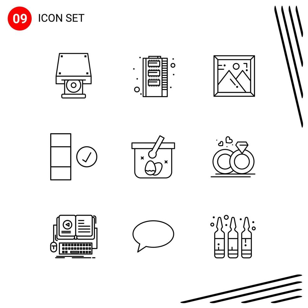 coleção de 9 ícones vetoriais em símbolos de contorno perfeitos de pixel de estilo de linha para sinais de ícone de linha móvel e web em fundo branco 9 ícones vetor