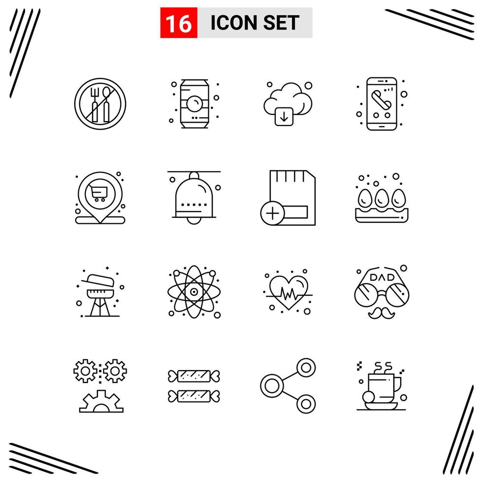 16 ícones com base em grade de estilo de linha símbolos de contorno criativo para design de site sinais de ícone de linha simples isolados no conjunto de 16 ícones de fundo branco vetor