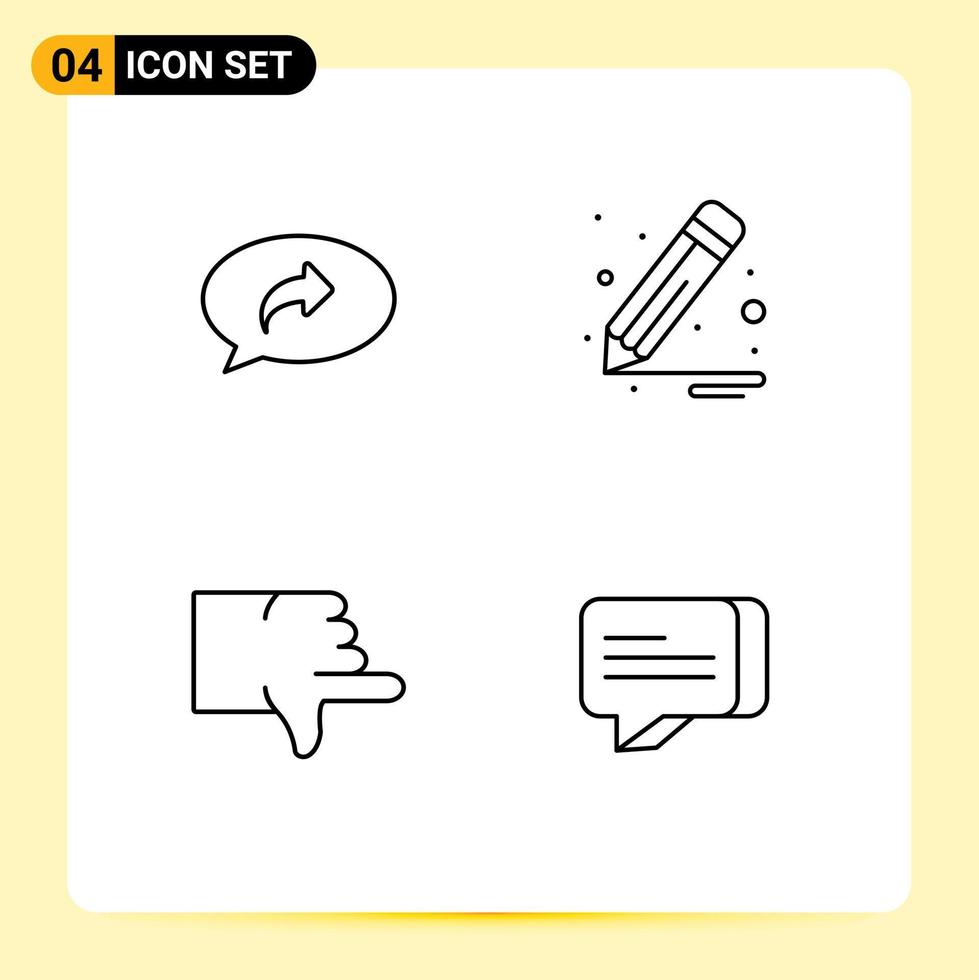 pacote de interface do usuário de 4 cores planas básicas de linhas preenchidas de polegares básicos, bate-papo com lápis direito, elementos de design vetorial editáveis vetor