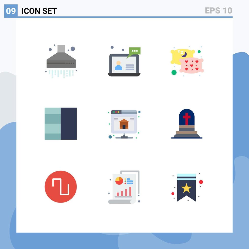 pacote de cores planas de 9 símbolos universais da morte hospedando layout de banco de dados de travesseiros elementos de design de vetores editáveis