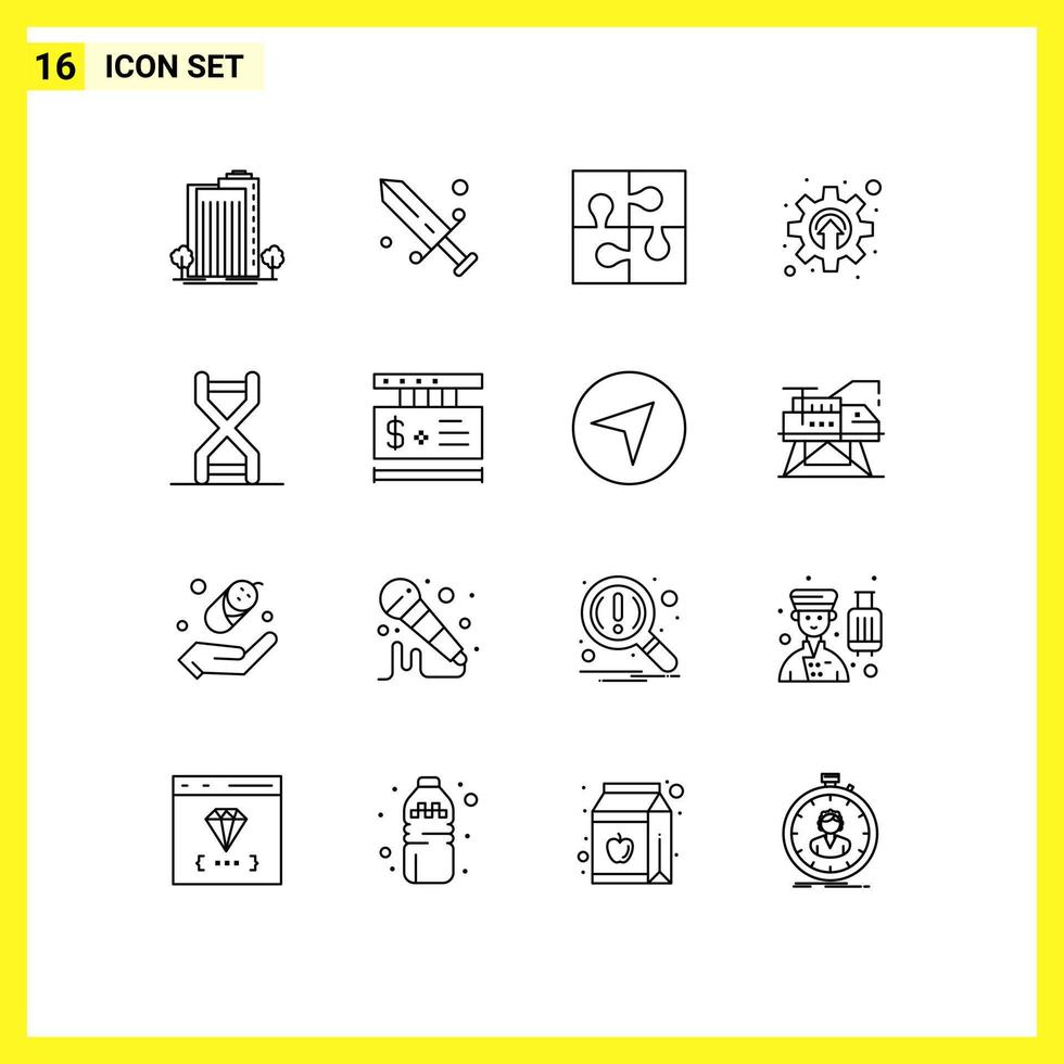16 ícones criativos sinais e símbolos modernos de desenvolvimento de mecanismo solução de roda dentada olímpica elementos de design de vetores editáveis