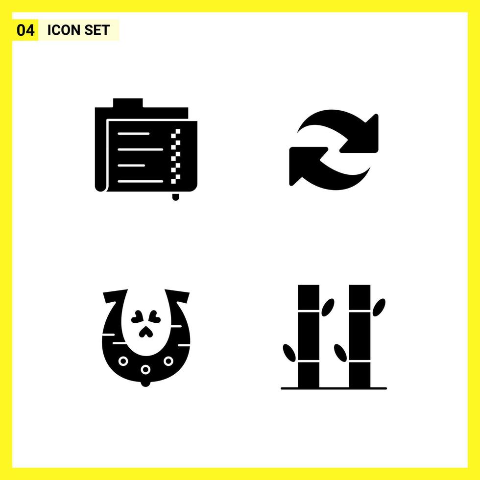 4 conjunto de ícones simples símbolos sólidos sinal de glifo em fundo branco para aplicativos móveis de design de site e mídia impressa vetor