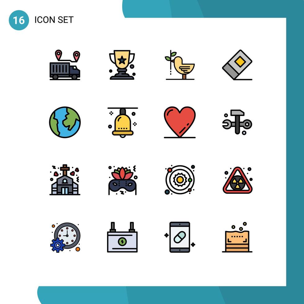 conjunto de pictogramas de 16 linhas preenchidas de cor plana simples de mapa estacionário apagador de acordo pacifismo elementos de design de vetores criativos editáveis