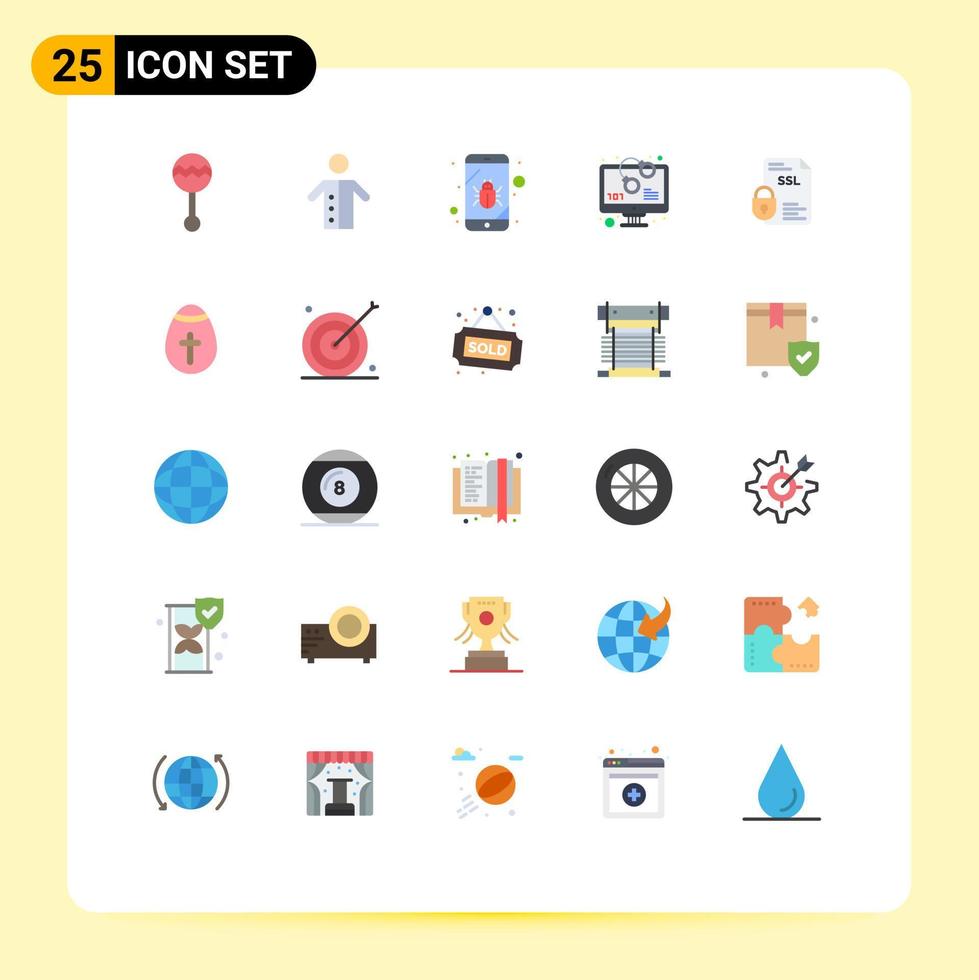 pacote de linha vetorial editável de 25 cores planas simples de elementos de design de vetor editáveis de segurança de código pregador protegido