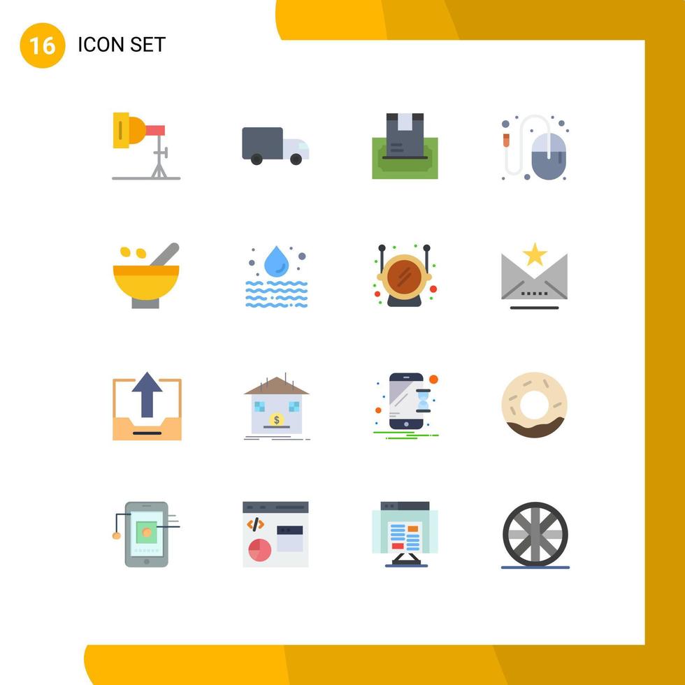 pacote de 16 sinais e símbolos modernos de cores planas para mídia impressa na web, como gráfico de mouse, pacote editável de pagamento de designer de elementos de design de vetores criativos