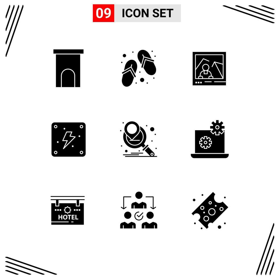9 ícones criativos, sinais e símbolos modernos de planejamento de marketing, energia spa, foto de energia, elementos de design vetorial editáveis vetor