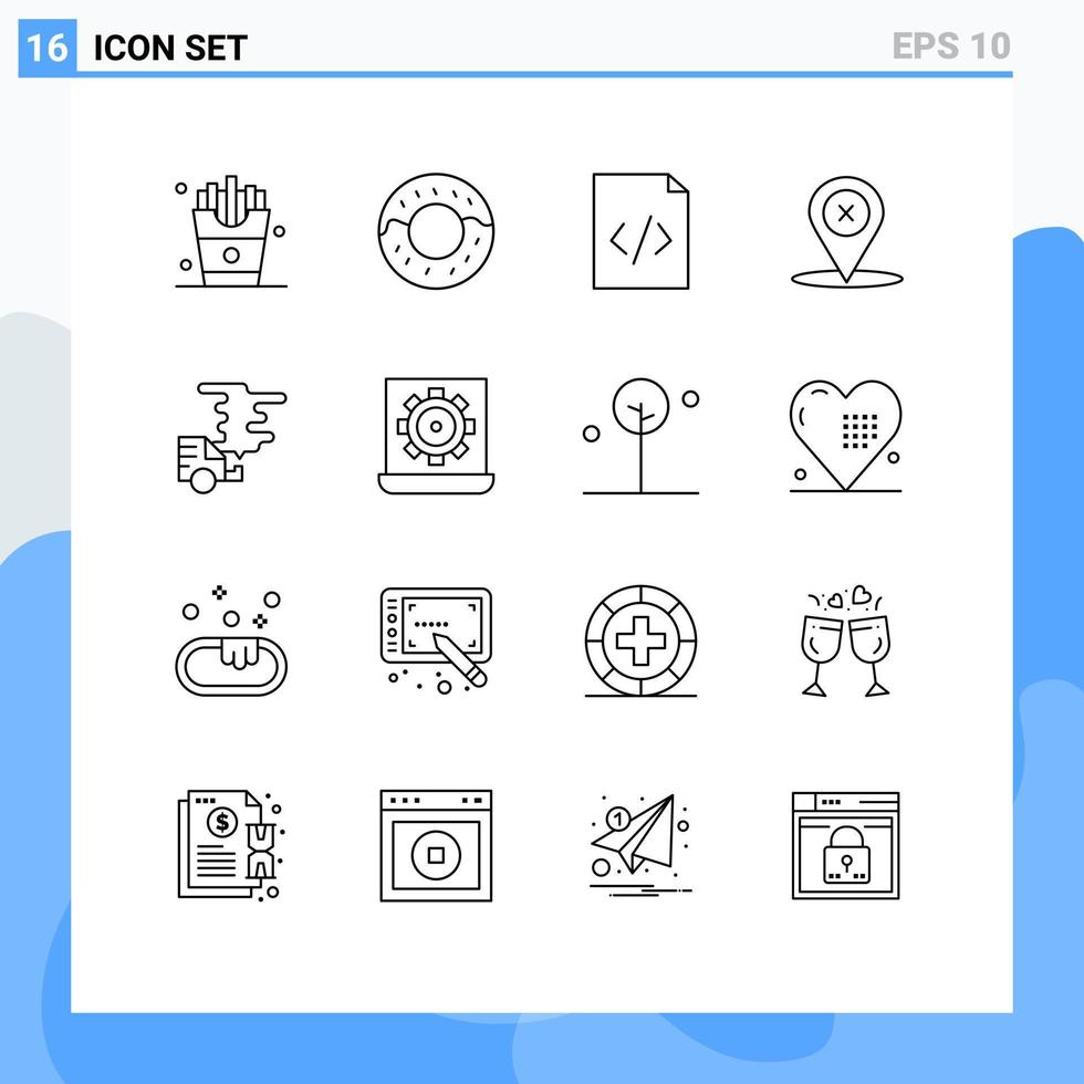 pacote de esboço de 16 símbolos universais de emissão de poluição html carro excluir elementos de design de vetores editáveis