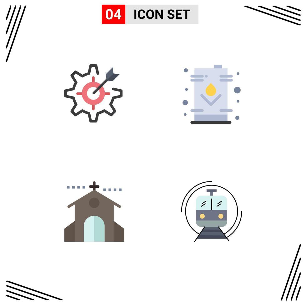 pacote de ícones planos de 4 símbolos universais de configurações de configuração de tanques elementos de design de vetores editáveis de igreja elétrica