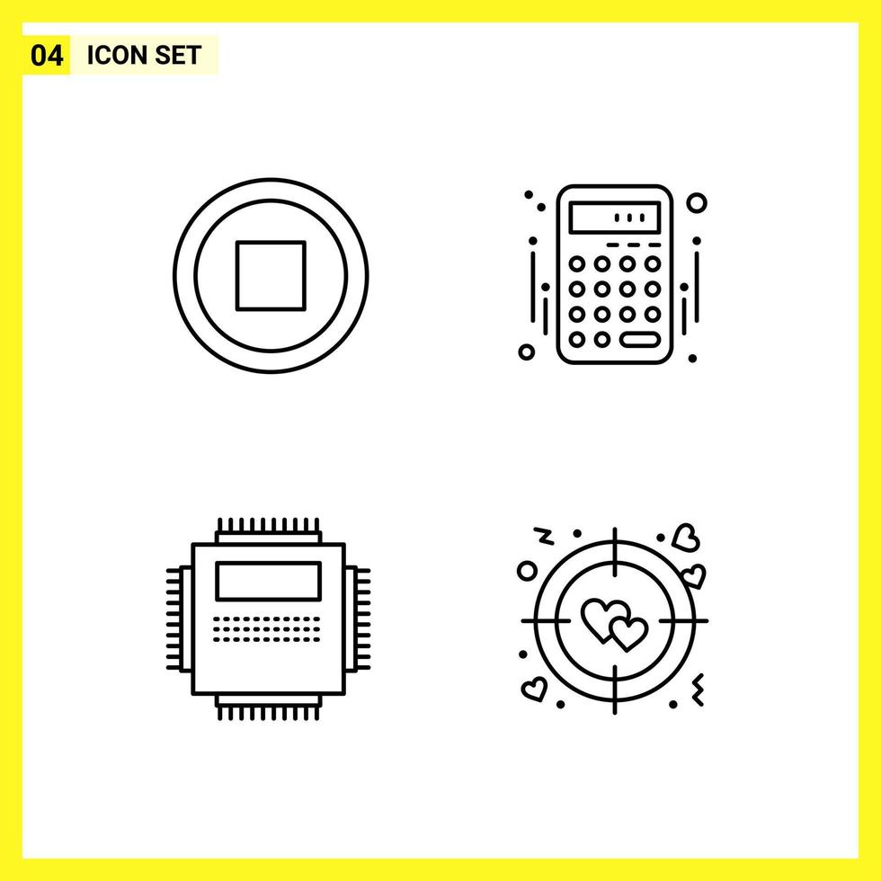 4 ícones de conjunto de símbolos de linha simples delineiam sinal em fundo branco para aplicativos móveis de design de site e mídia impressa vetor