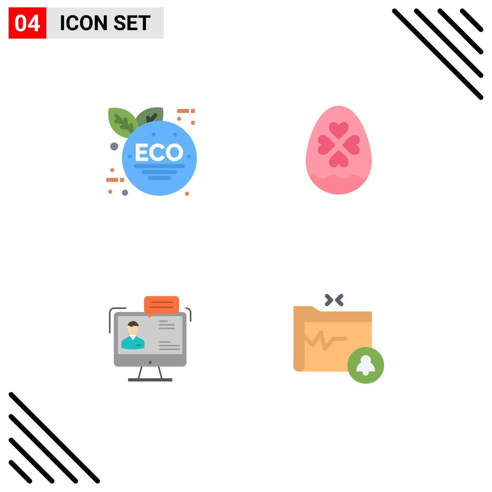 4 ícones criativos sinais modernos e símbolos de ovo de consultoria verde eco reunião de páscoa elementos de design de vetores editáveis