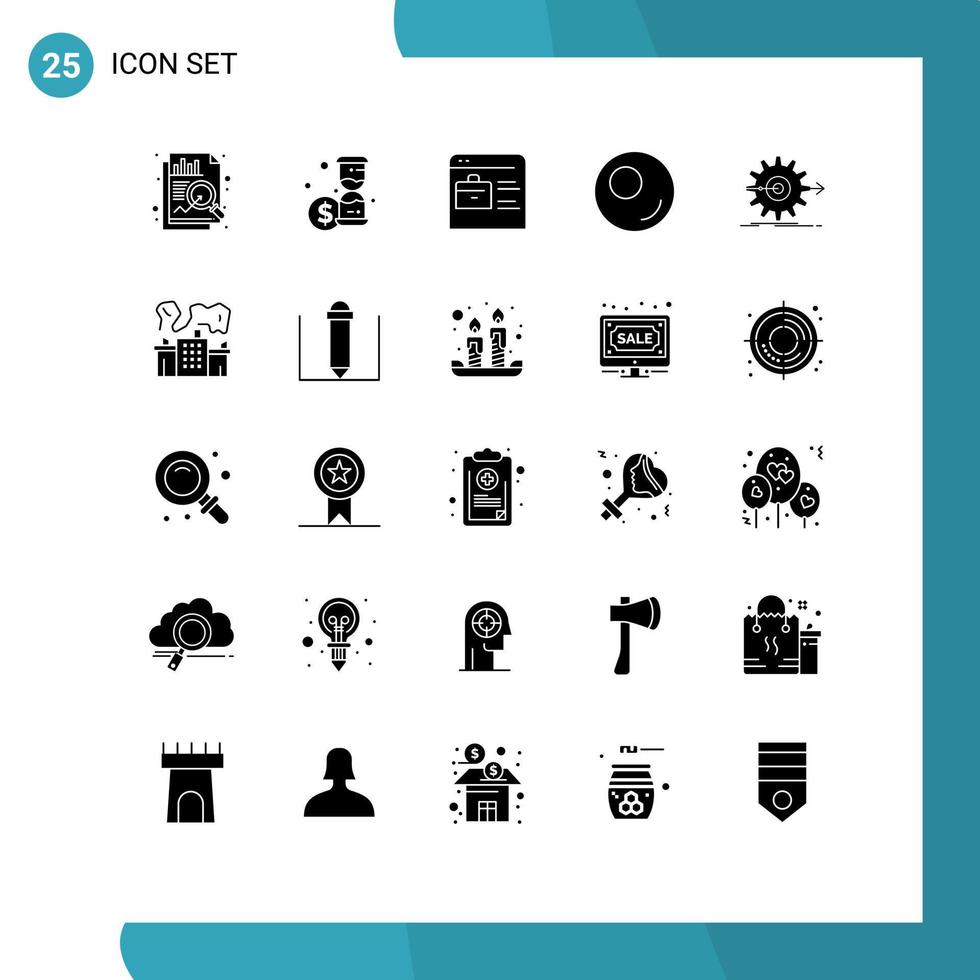grupo de 25 sinais e símbolos de glifos sólidos para configuração de fábrica site de trabalho desempenho de trabalho editável elementos de design vetorial vetor
