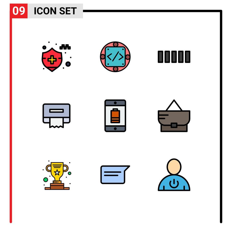 pacote de ícones vetoriais de estoque de 9 sinais e símbolos de linha para dispositivos de conexão de celular bateria papel editável elementos de design vetorial vetor