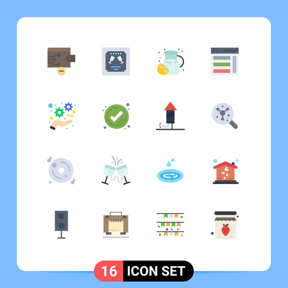 pacote de 16 sinais e símbolos modernos de cores planas para mídia impressa na web, como interface de barra lateral de verão do usuário de marketing, pacote editável de elementos de design de vetores criativos