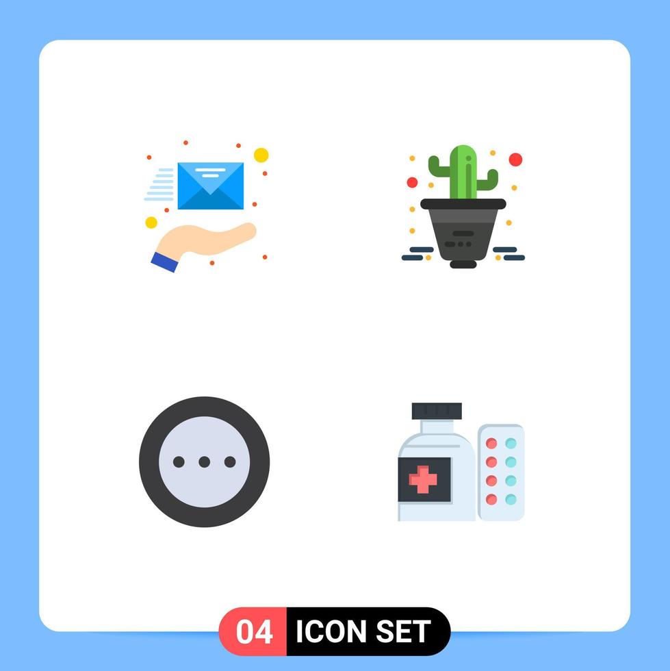pacote de linha vetorial editável de 4 ícones planos simples de suporte de carregamento de e-mail planta elementos de design de vetores editáveis