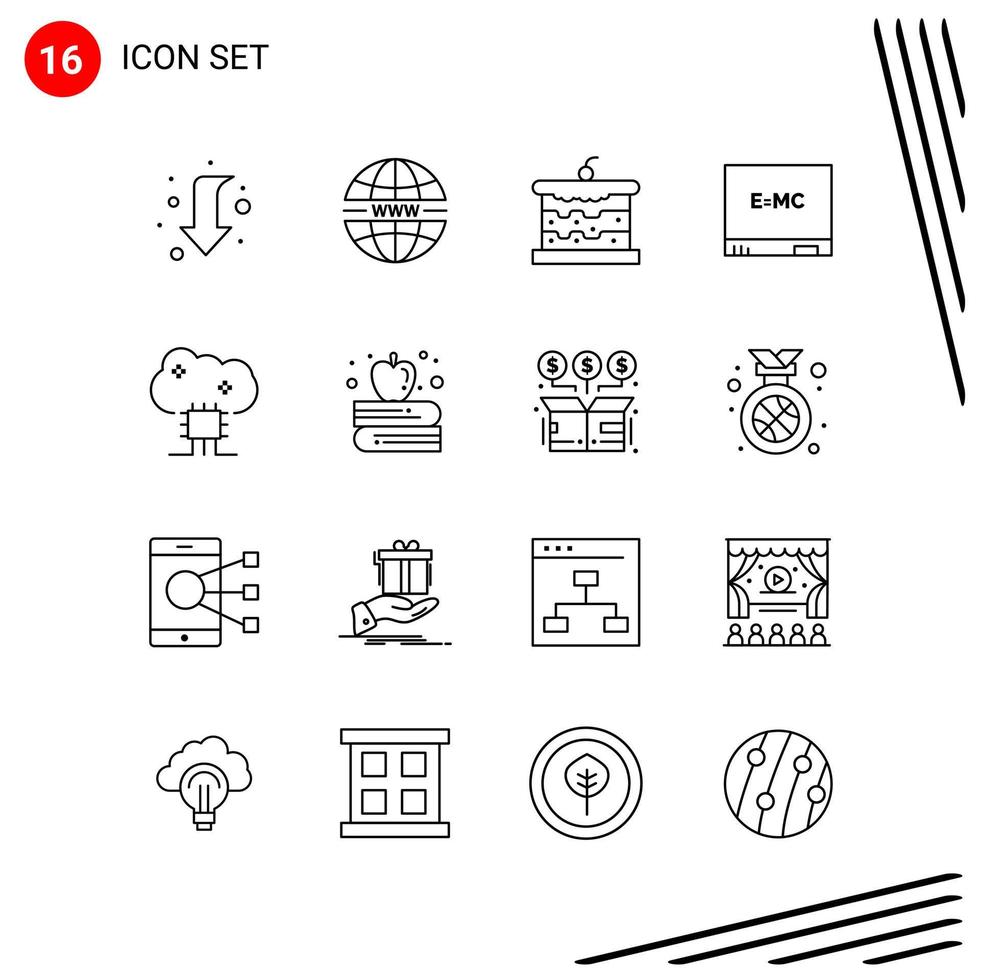 coleção de 16 ícones vetoriais em símbolos de contorno perfeito de pixel de estilo de linha para web e sinais de ícone de linha móvel em fundo branco 16 ícones vetor