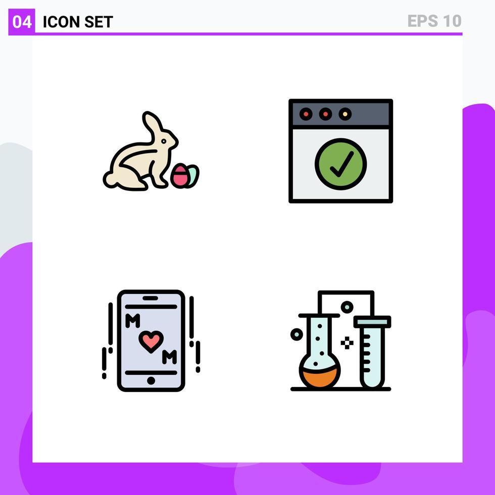 conjunto de 4 sinais de símbolos de ícones de interface do usuário modernos para robbit mom natureza mac ciência química elementos de design de vetores editáveis