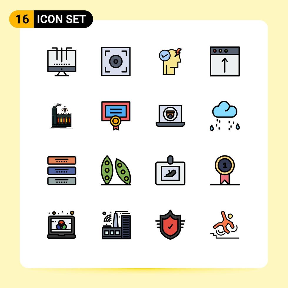 pacote de interface do usuário de 16 linhas básicas preenchidas com cores planas de elementos de design de vetores criativos editáveis do aplicativo de cérebro mac de upload de fábrica