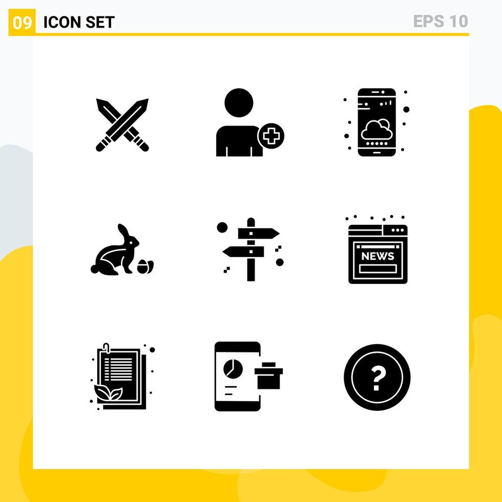 pacote de interface do usuário de 9 glifos sólidos básicos de direção smartphone de negócios natureza elementos de design de vetores editáveis de páscoa
