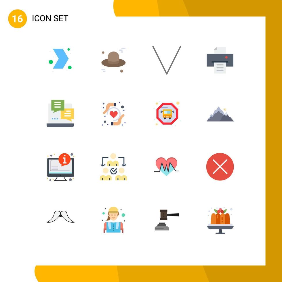 conjunto moderno de 16 cores planas e símbolos, como pacote editável de fundo de impressora de internet de script de seguro de saúde, pacote editável de elementos de design de vetores criativos