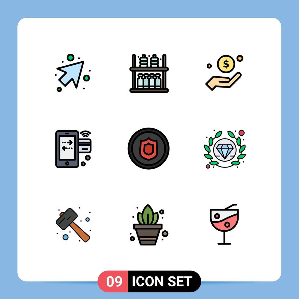 pacote de cores planas fullline de 9 símbolos universais de elementos de design de vetores editáveis de cartão de internet de dinheiro móvel de prêmio