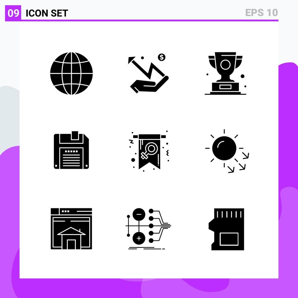 conjunto de 9 ícones em símbolos de glifos criativos de estilo sólido para design de sites e aplicativos móveis sinal de ícone sólido simples isolado em fundo branco 9 ícones vetor