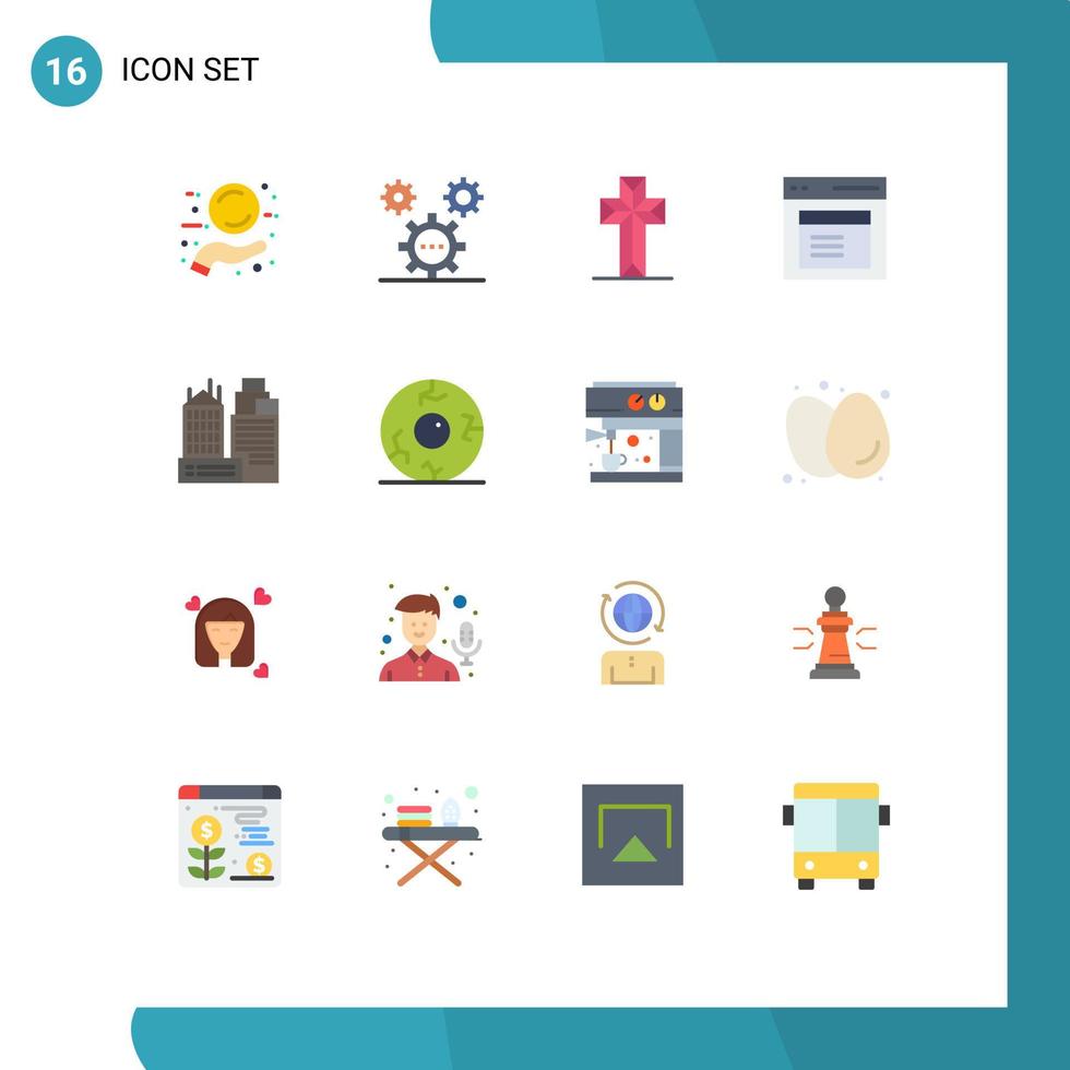 grupo de símbolos de ícone universal de 16 cores planas modernas de interface de programação modal de janela pacote editável de páscoa de elementos de design de vetores criativos
