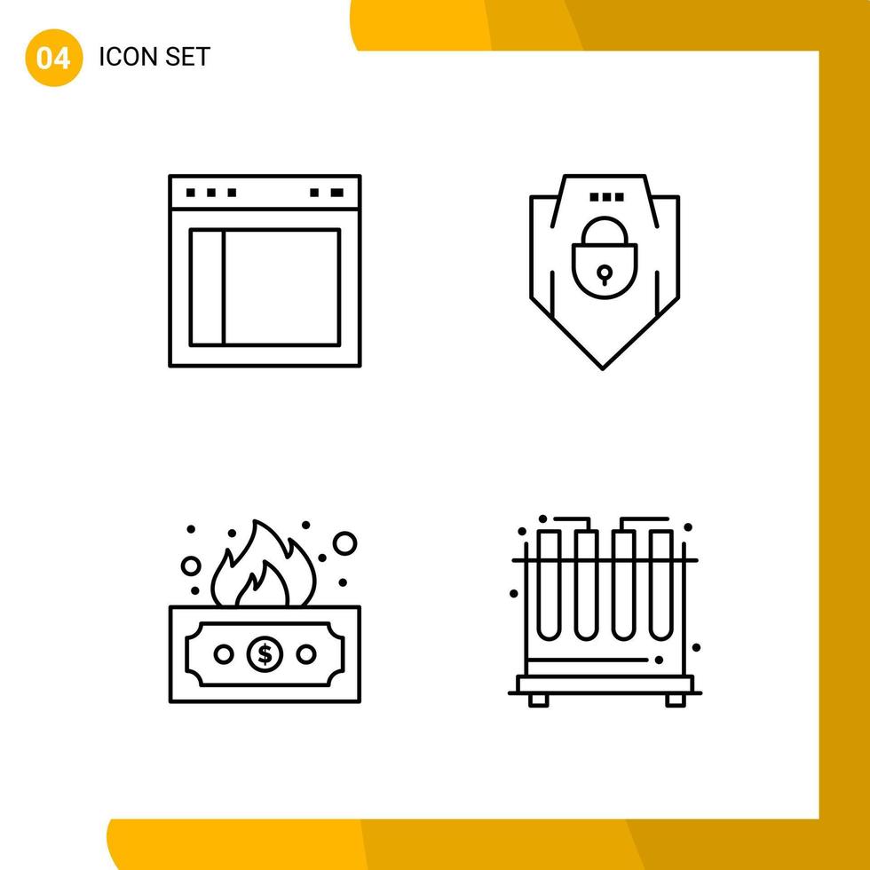 4 símbolos de contorno do pacote de ícones de estilo de linha de conjunto de ícones isolados em fundo branco para design de site responsivo vetor