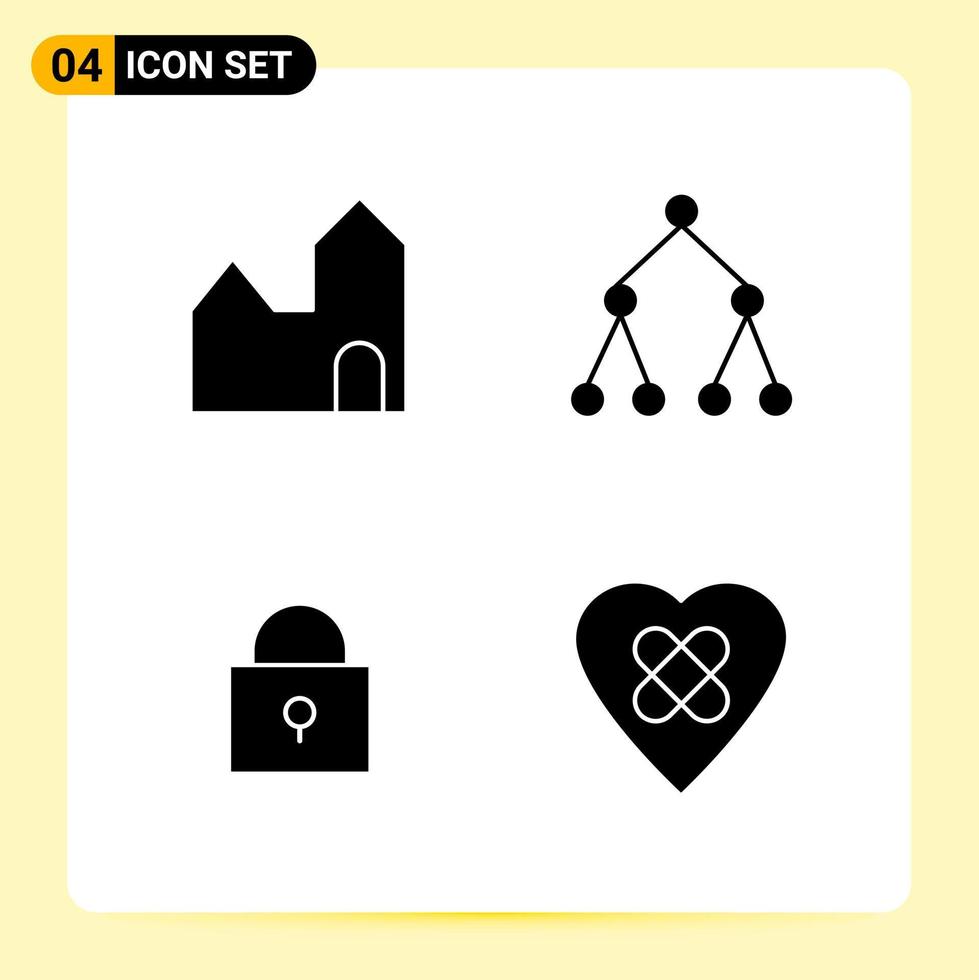4 ícones criativos para design de site moderno e aplicativos móveis responsivos 4 sinais de símbolos de glifo em fundo branco 4 pacote de ícones vetor