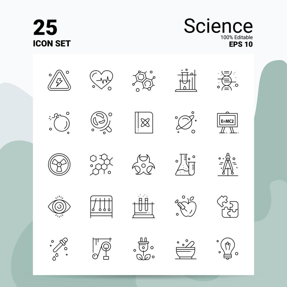 Conjunto de 25 ícones de ciência 100 eps editáveis 10 arquivos de conceito de logotipo de negócios idéias de design de ícone de linha vetor